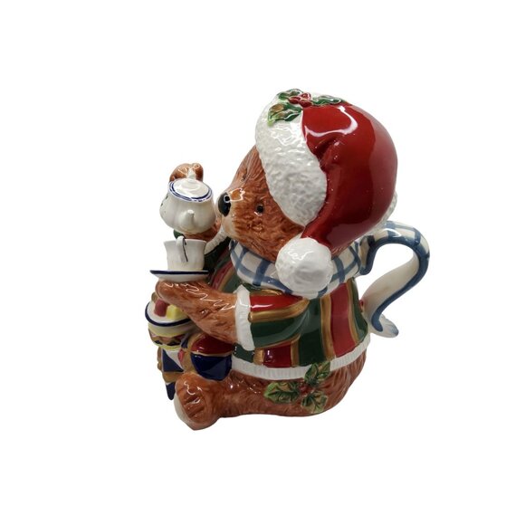 Vtg Cracker Barrel Ceramic Santa Teddy Bear ChristmasTeapot Hand Painted, with b - Picture 3 of 8